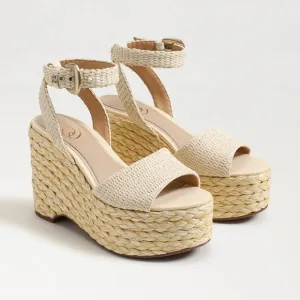 Sam Edelman April platform espadrille sandals Linen Raffia cream size 7.5 NEW