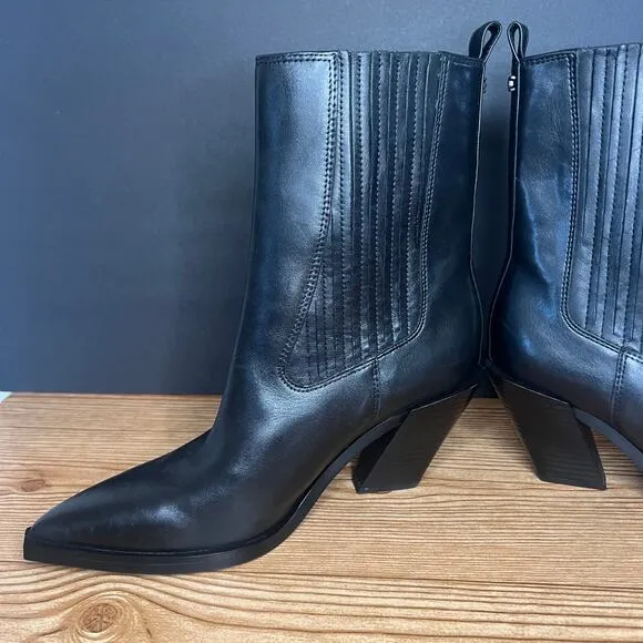 Sam Edelman Black Leather Western Ankle Calf Cowgirl Boots Womens