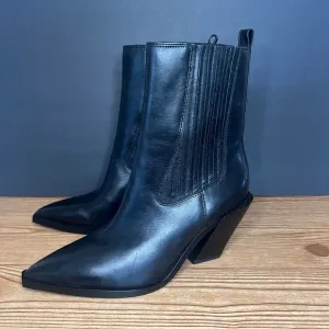 Sam Edelman Black Leather Western Ankle Calf Cowgirl Boots Womens