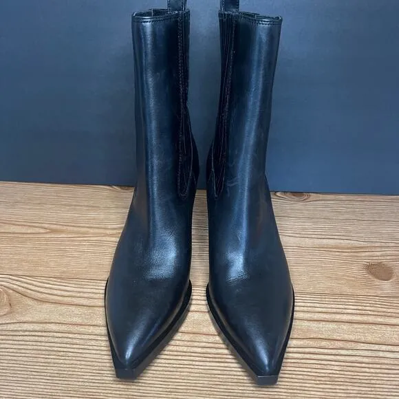 Sam Edelman Black Leather Western Ankle Calf Cowgirl Boots Womens