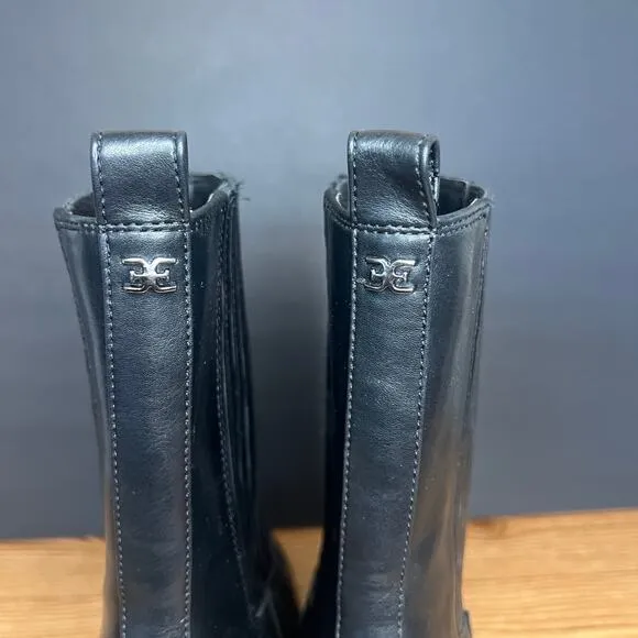 Sam Edelman Black Leather Western Ankle Calf Cowgirl Boots Womens