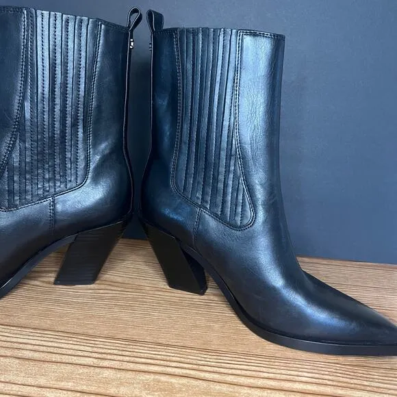 Sam Edelman Black Leather Western Ankle Calf Cowgirl Boots Womens