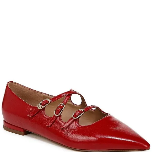 Sam Edelman Cass Flats Mary Jane Crisscross Buckle-Strap Leather Flats Red New