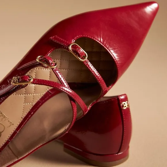 Sam Edelman Cass Flats Mary Jane Crisscross Buckle-Strap Leather Flats Red New