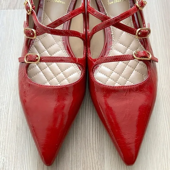 Sam Edelman Cass Flats Mary Jane Crisscross Buckle-Strap Leather Flats Red New
