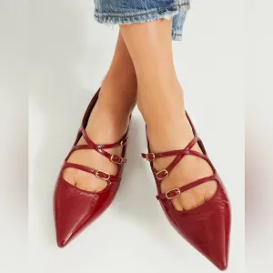Sam Edelman Cass Flats Mary Jane Crisscross Buckle-Strap Leather Flats Red New