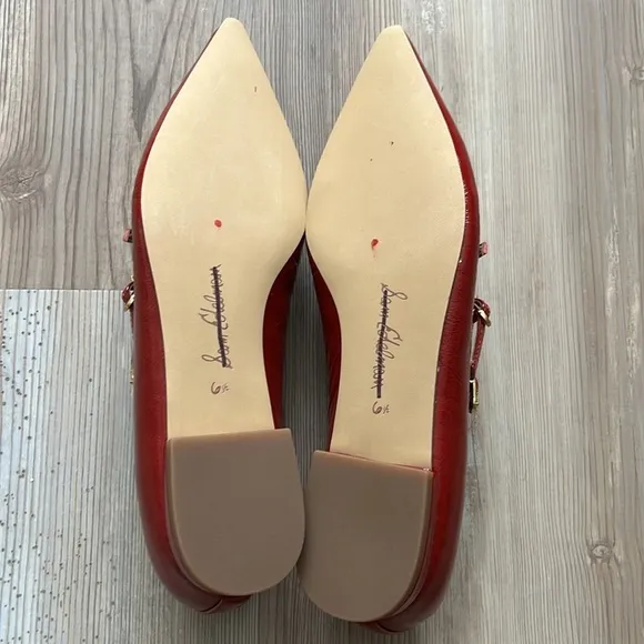 Sam Edelman Cass Flats Mary Jane Crisscross Buckle-Strap Leather Flats Red New