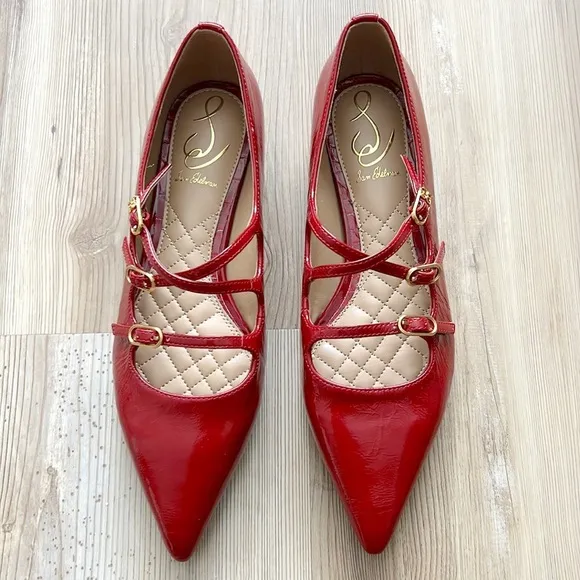 Sam Edelman Cass Flats Mary Jane Crisscross Buckle-Strap Leather Flats Red New