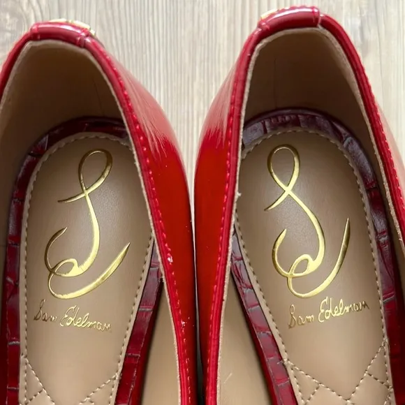 Sam Edelman Cass Flats Mary Jane Crisscross Buckle-Strap Leather Flats Red New