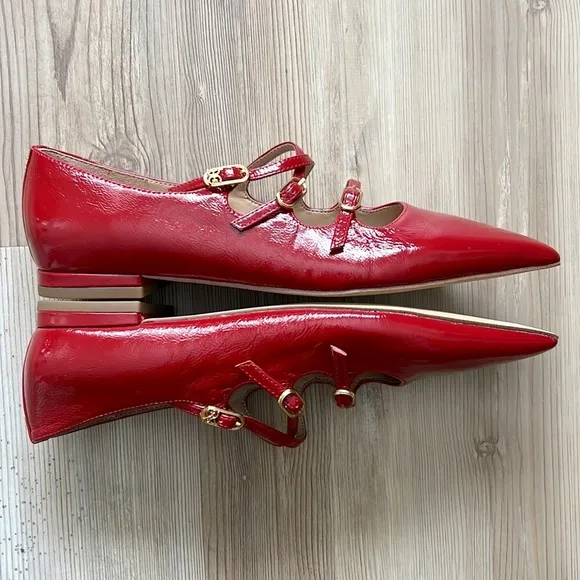 Sam Edelman Cass Flats Mary Jane Crisscross Buckle-Strap Leather Flats Red New