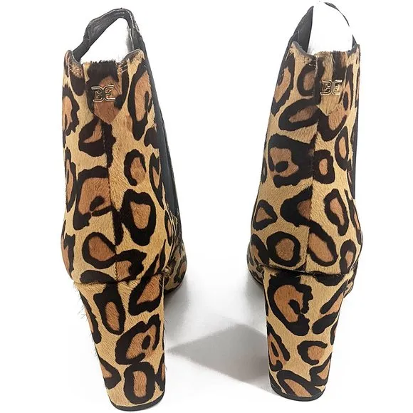 Sam Edelman Chase Chelsea Ankle Boots Womens 8 Leopard Animal Print Calf Hair