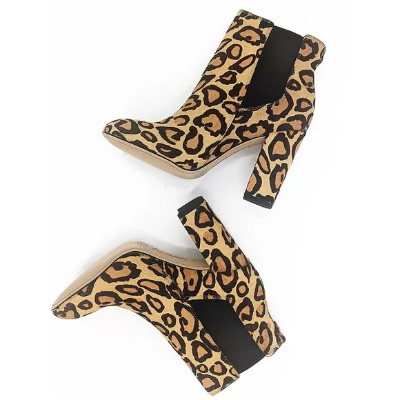 Sam Edelman Chase Chelsea Ankle Boots Womens 8 Leopard Animal Print Calf Hair