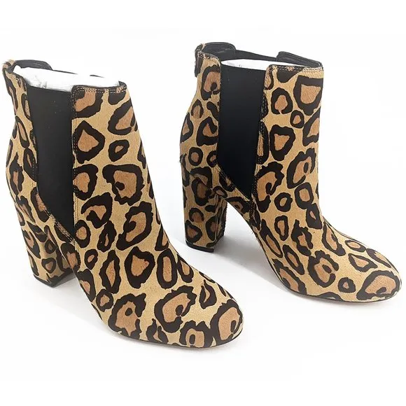Sam Edelman Chase Chelsea Ankle Boots Womens 8 Leopard Animal Print Calf Hair