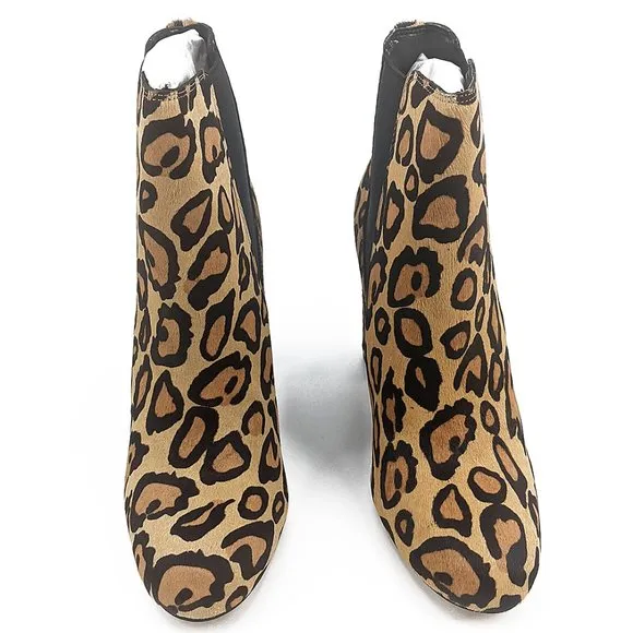 Sam Edelman Chase Chelsea Ankle Boots Womens 8 Leopard Animal Print Calf Hair