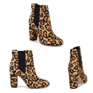 Sam Edelman Chase Chelsea Ankle Boots Womens 8 Leopard Animal Print Calf Hair