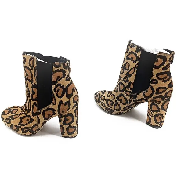Sam Edelman Chase Chelsea Ankle Boots Womens 8 Leopard Animal Print Calf Hair