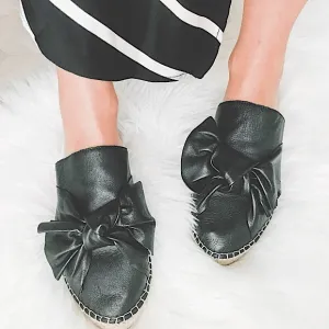🖤🎀Sam Edelman Comfy Chic ‘Lynda’ Black Leather Bow Slipons Mules 7.5 🎀🖤