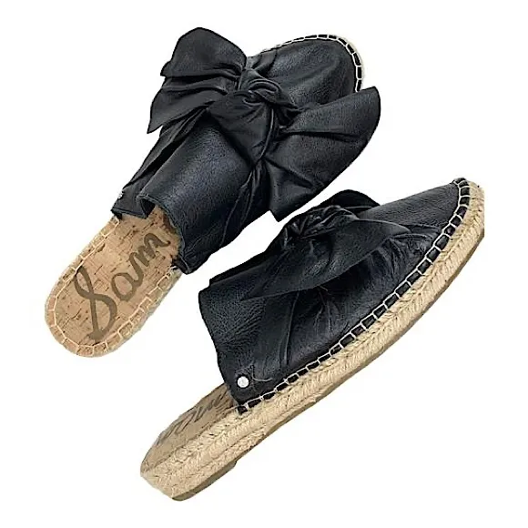 🖤🎀Sam Edelman Comfy Chic ‘Lynda’ Black Leather Bow Slipons Mules 7.5 🎀🖤