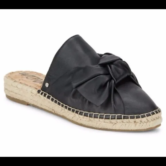 🖤🎀Sam Edelman Comfy Chic ‘Lynda’ Black Leather Bow Slipons Mules 7.5 🎀🖤