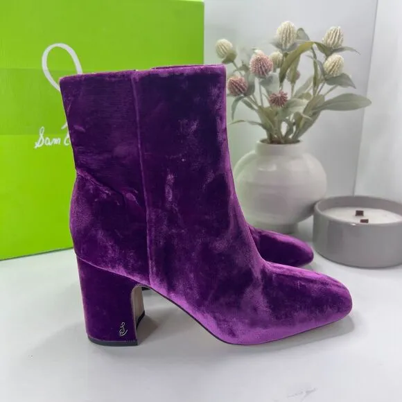 Sam Edelman Fawn 2 Velvet Chunky Heel Boots Deep Orchid Women's 8M