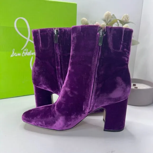 Sam Edelman Fawn 2 Velvet Chunky Heel Boots Deep Orchid Women's 8M