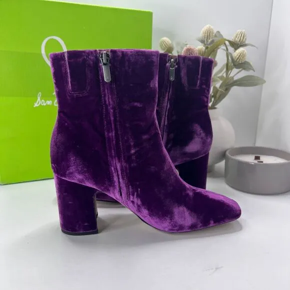 Sam Edelman Fawn 2 Velvet Chunky Heel Boots Deep Orchid Women's 8M