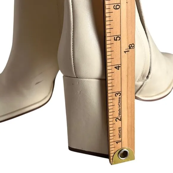 Sam Edelman Irie Heeled Leather Booties Womens 8.5 Cream Square Toe Mid Calf