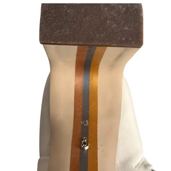 Sam Edelman Irie Heeled Leather Booties Womens 8.5 Cream Square Toe Mid Calf