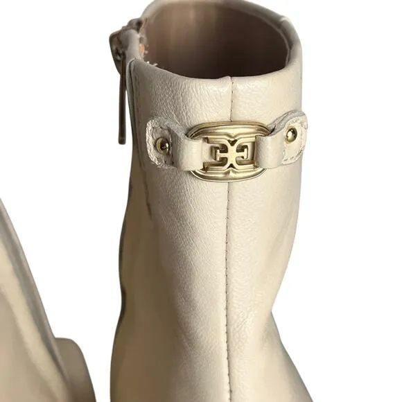Sam Edelman Irie Heeled Leather Booties Womens 8.5 Cream Square Toe Mid Calf