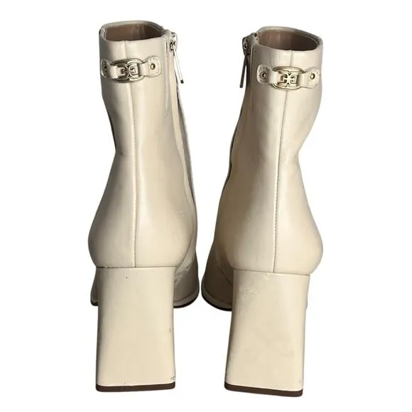 Sam Edelman Irie Heeled Leather Booties Womens 8.5 Cream Square Toe Mid Calf