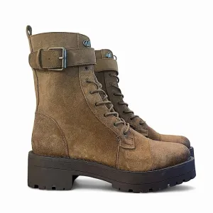 SAM EDELMAN Junip Combat Boot Women’s 5.5 Buckle Strap Lace Up Tan Suede Chunky