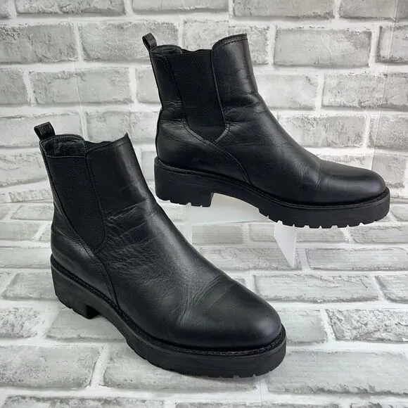 Sam Edelman Justina Women's Size 9.5 Black Leather Chelsea Chunky Ankle Boots