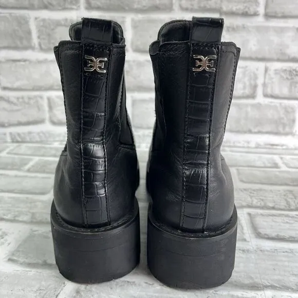 Sam Edelman Justina Women's Size 9.5 Black Leather Chelsea Chunky Ankle Boots