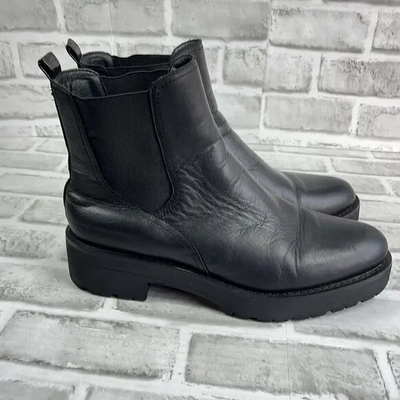 Sam Edelman Justina Women's Size 9.5 Black Leather Chelsea Chunky Ankle Boots