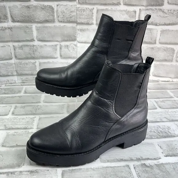 Sam Edelman Justina Women's Size 9.5 Black Leather Chelsea Chunky Ankle Boots