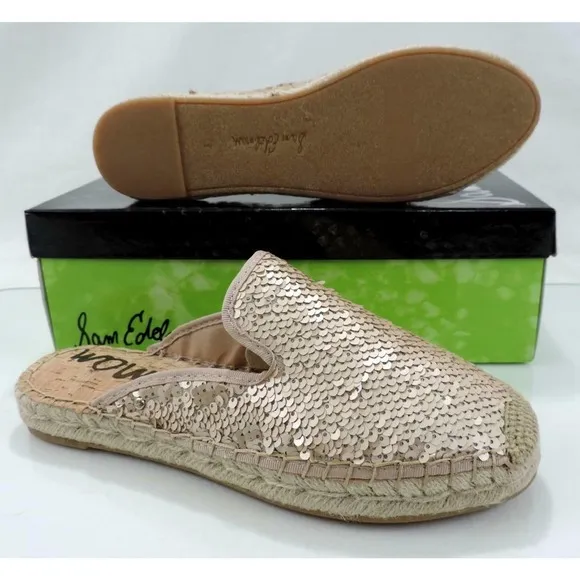 Sam Edelman Kerry Slip On Espadrille Slide Mule Flats Pink Gold Sequins Size 8