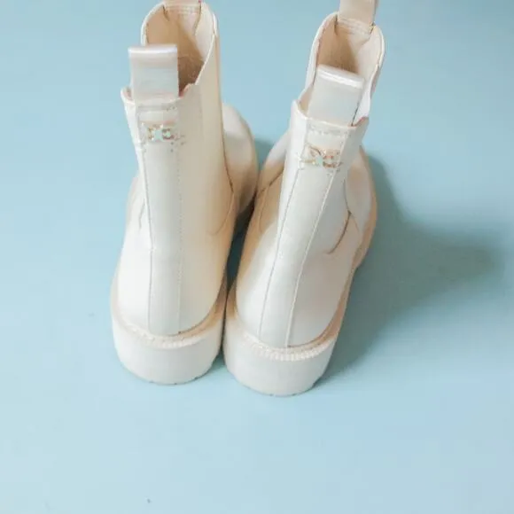 Sam Edelman Laguna Off White Leather Lug Sole Chunky Chelsea Boots Size 8.5