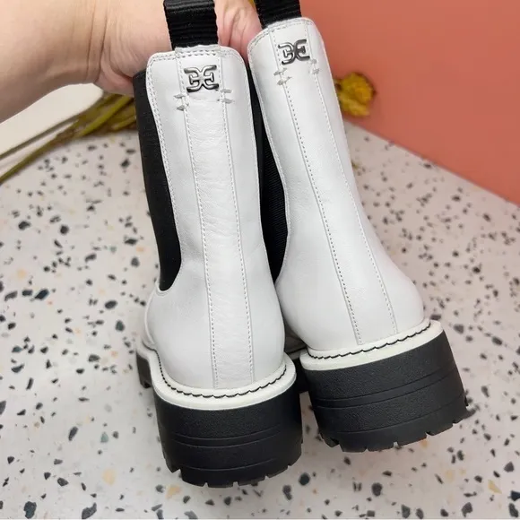 Sam Edelman Laguna White Leather Chunky Lug Sole Leather Women’s Boots Sz 7