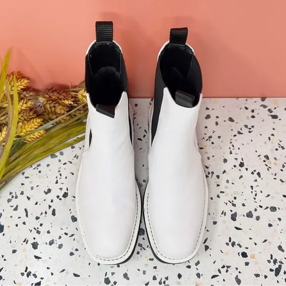 Sam Edelman Laguna White Leather Chunky Lug Sole Leather Women’s Boots Sz 7