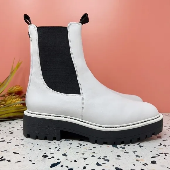Sam Edelman Laguna White Leather Chunky Lug Sole Leather Women’s Boots Sz 7
