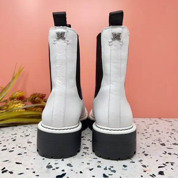 Sam Edelman Laguna White Leather Chunky Lug Sole Leather Women’s Boots Sz 7