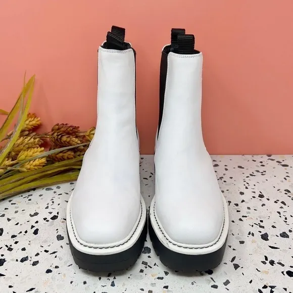 Sam Edelman Laguna White Leather Chunky Lug Sole Leather Women’s Boots Sz 7
