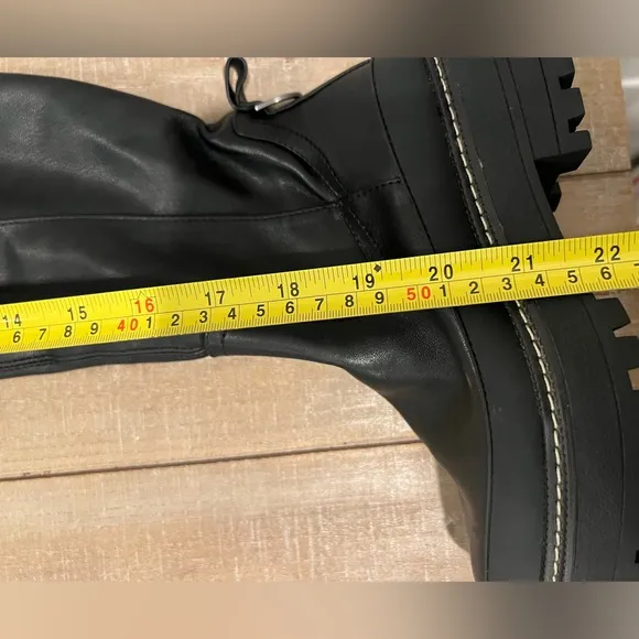 Sam Edelman Lerue Black Calabria Leather Over Knee Boots Size 5 Lug Sole Chunky