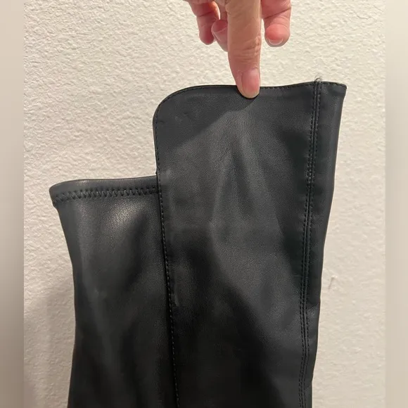 Sam Edelman Lerue Black Calabria Leather Over Knee Boots Size 5 Lug Sole Chunky