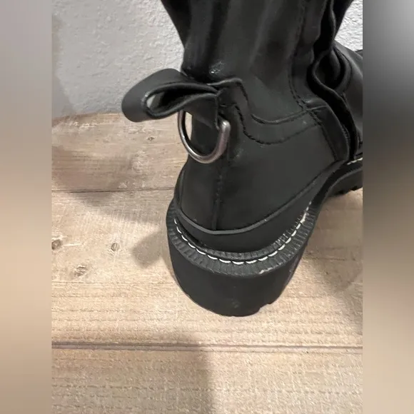 Sam Edelman Lerue Black Calabria Leather Over Knee Boots Size 5 Lug Sole Chunky