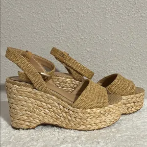 Sam Edelman Size 9 APRIL PLATFORM WEDGE ESPADRILLE SANDALS in Sand Raffia