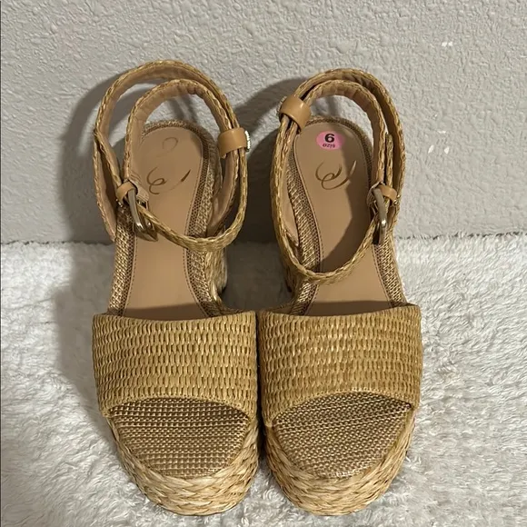 Sam Edelman Size 9 APRIL PLATFORM WEDGE ESPADRILLE SANDALS in Sand Raffia