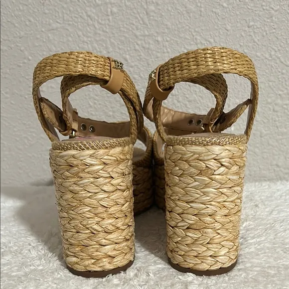 Sam Edelman Size 9 APRIL PLATFORM WEDGE ESPADRILLE SANDALS in Sand Raffia