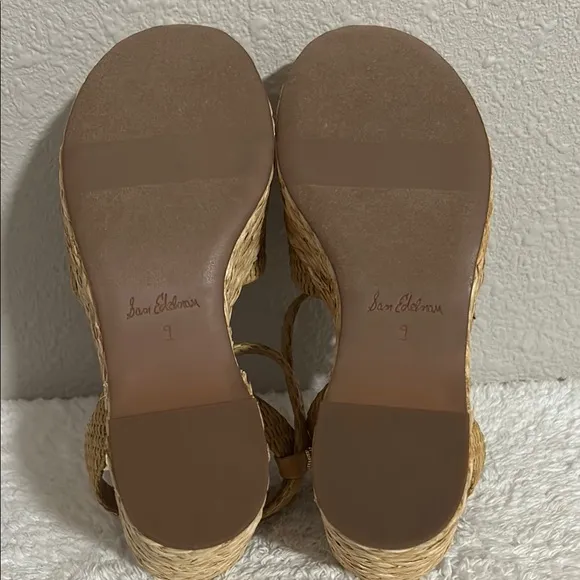 Sam Edelman Size 9 APRIL PLATFORM WEDGE ESPADRILLE SANDALS in Sand Raffia