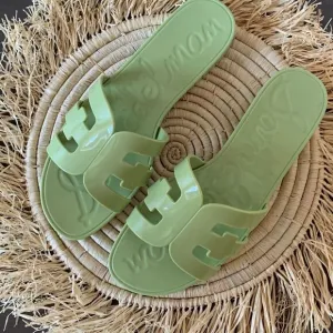 SAM EDELMAN Summer Pear Bay Green Jelly Slide Sandals Size 10